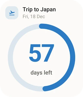 Countdown widget: Trip to Japan, 57 days left