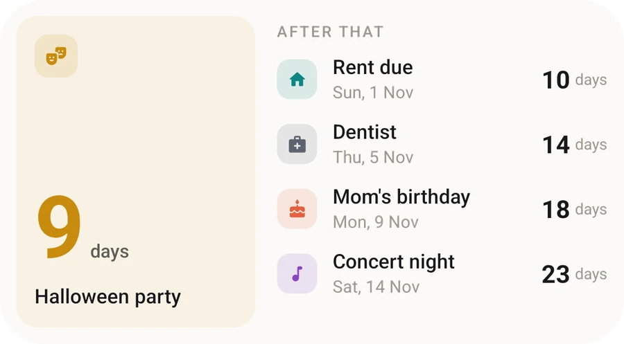 Up next widget listing the next four events
